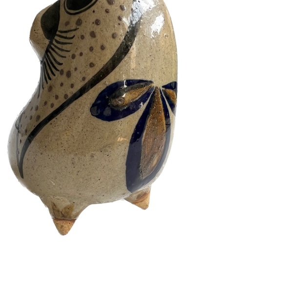 Mexico Pottery Folk Art Hand Painted Bird Brown Blue Green 4" X 4 3/4” Mexican - Picture 9 of 9